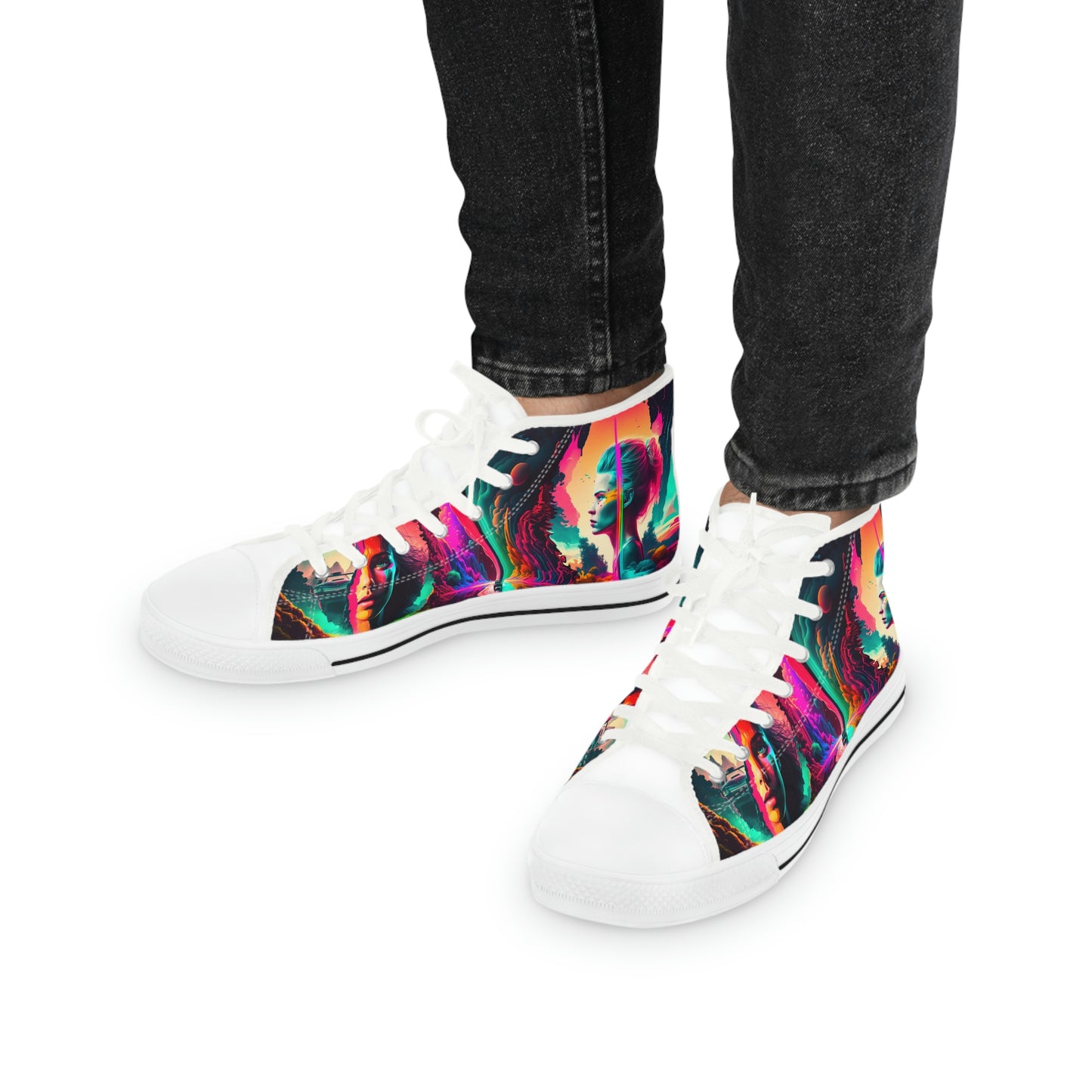 aaMen's High Top Lucid Dreams white Synthwave Sneakers 1